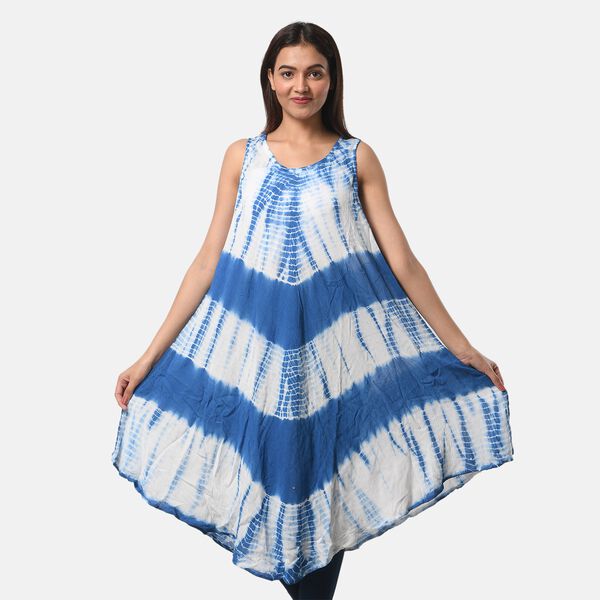 Tie Dye Kleid, Einheitsgröße, Weiß und Hellblau image number 0