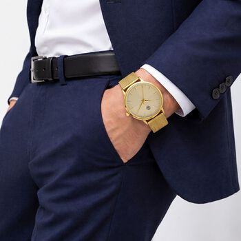 STRADA Armbanduhr, Sonnenschliff Zifferblatt zweifarbig, Edelstahl Mesharmband, Goldfarben