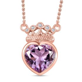 Rose De France Amethyst, Weißer Zirkon Halskette ca. 45 cm 925 Silber 750 Roségold Vermeil ca. 3.69 ct