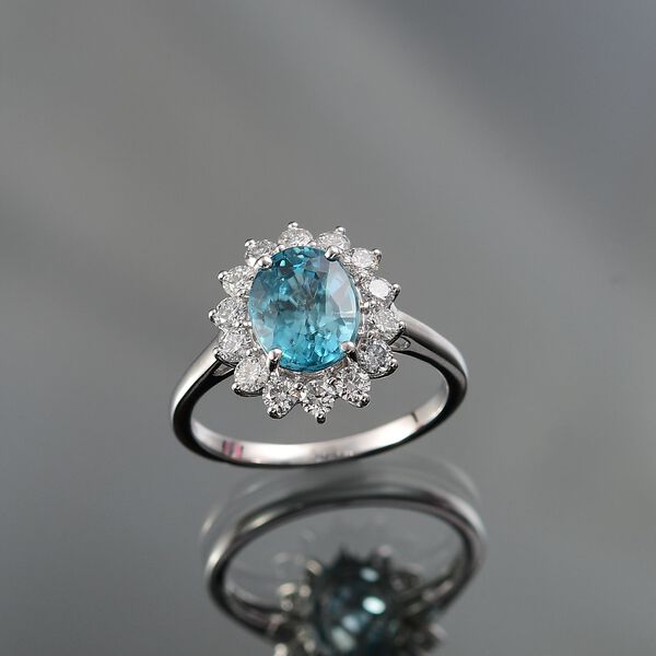 LUXURIANT AAA Ratnakiri blauer Zirkon und VS Labor Diamant Ring in 585 Wei&szlig;gold - 5,27 ct. image number 2