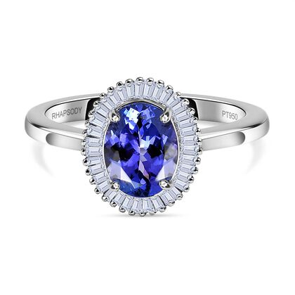 RHAPSODY AAAA Tansanit und Diamant-Ring, VS2 E-F, 950 Platin (Gr&ouml;&szlig;e 17.00) ca. 1.49 ct