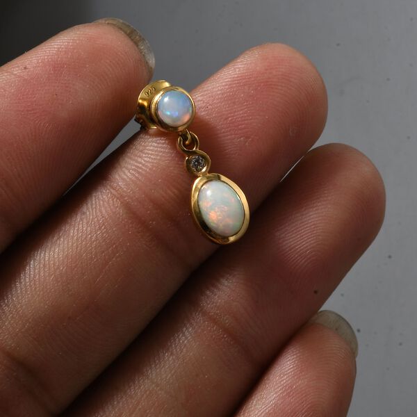 AA Natürlicher, äthiopischer Welo Opal Ohrringe 925 Silber 750 Gelbgold Vermeil ca. 1,41 ct. image number 7