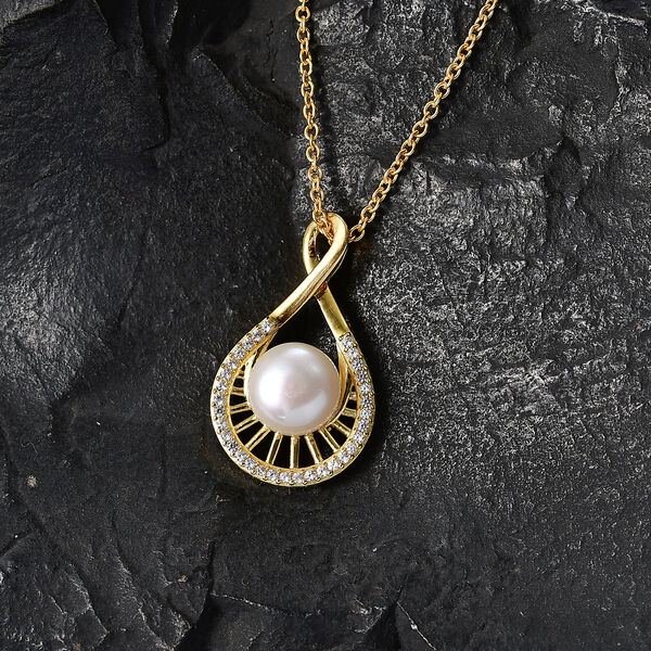 EVER TRUE S&uuml;&szlig;wasser Perle (9-9.5 mm), Wei&szlig;er Zirkon Schmuckset ca. 50 cm image number 1