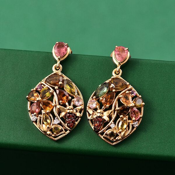 AA Mehrfarbig-Turmalin Ohrringe 925 Silber 750 Gelbgold Vermeil ca. 3,74 ct. image number 2
