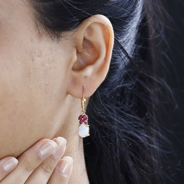 AA natürliche, äthiopische Welo Opal, Zirkon und afrikanische Rubin-Ohrringe - 3,38 ct. image number 4