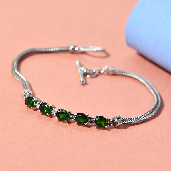 Nat&uuml;rliches Chromdiopsid und Zirkon-Armband, ca. 19 cm, 925 Silber platiniert, ca. 2,07 ct image number 2