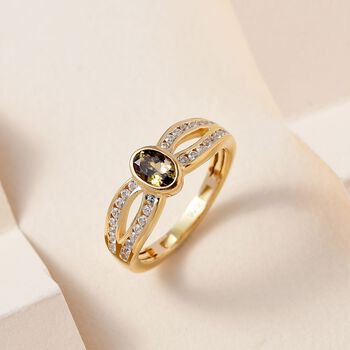 Nat&uuml;rlicher, goldener Tansanit und Zirkon-Ring - 0,87 ct.
