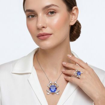 GP Trifono Kollektion- Tansanit-Farbe Quarz, Chromdiopsid und blauer Saphir zweifarbiger Ring und Anh&auml;nger mit 50cm Kette