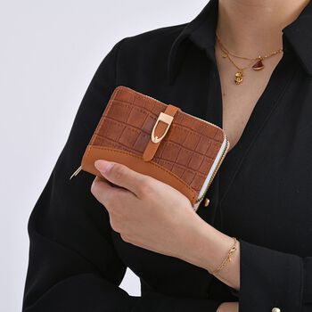2-teiliges Geldb&ouml;rsen-Set im Krokopr&auml;gungs-Design, Lange Geldb&ouml;rse 20x10x3cm und Bifold-Geldb&ouml;rse 12x9x3,5cm, Braun