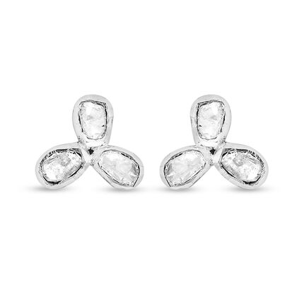 Handgearbeiteter Polki Diamant Ohrstecker 925 Silber platiniert ca. 0,50 ct