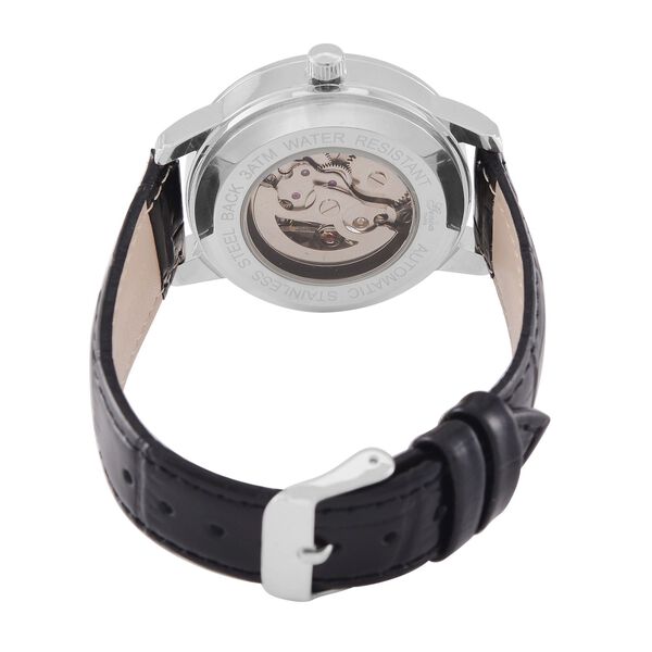 GENOA TIME V2 Automatik-Uhr mit Mechanischem Uhrwerk, Stahlfarbenem Gehäuse und Schwarzem Lederarmband image number 7