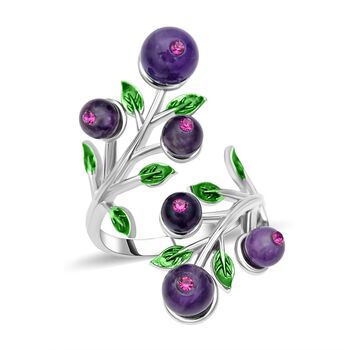Afrikanischer Amethyst und lila Kristall Ring, Messing (Gr&ouml;&szlig;e 16.50)