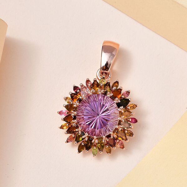 Hanabi Schliff - Rose De France Amethyst und mehrfarbiger Turmalin-Anh&auml;nger - 14,22 ct. image number 2
