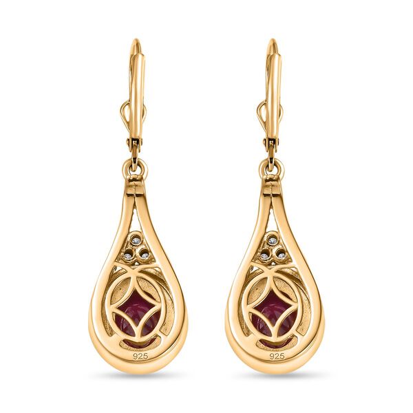 AA Afrikanischer Rubin (Fissure gef&uuml;llt), Moissanit Ohrringe, 925 Silber Gelbgold Vermeil, ca. 6.17 ct image number 4