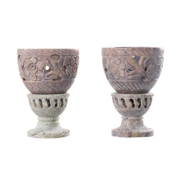 NAKKASHI handgeschnitzter Speckstein Eierbecher, Blumenmuster, 2 teilig image number 3