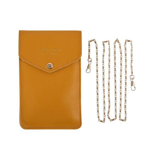 Sencillez - Handy Crossbody Tasche aus 100% echtem Leder mit Sichtfenster, 12x1x18cm, Senfgelb image number 6