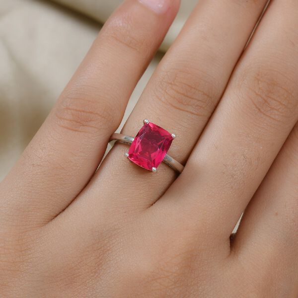 Rubelit-Triplett-Quarz Solit&auml;r Ring 925 Silber Platin-&Uuml;berzug image number 3