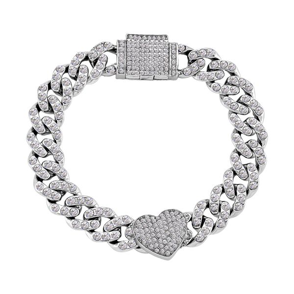 Wei&szlig;er Kristall Armband, Herz-Motiv, ca. 19 cm