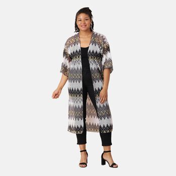 Geh&auml;kelter Kimono, Meshgewebe, Schwarz