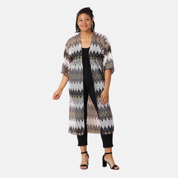 Geh&auml;kelter Kimono, Meshgewebe, Schwarz