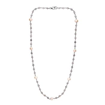 Labradorit, S&uuml;&szlig;wasser Perle Halskette ca. 50 cm 925 Silber