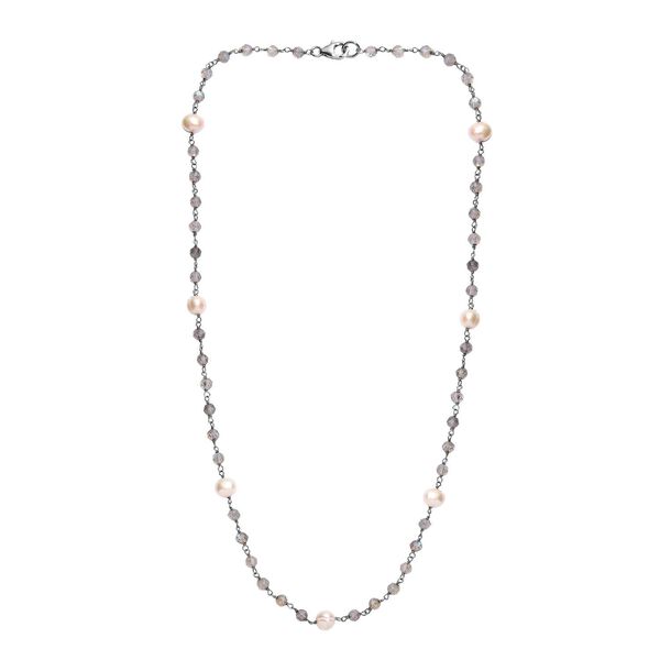 Labradorit, S&uuml;&szlig;wasser Perle Halskette ca. 50 cm 925 Silber