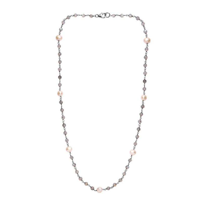 Labradorit, Süßwasser Perle Halskette ca. 50 cm 925 Silber ca. 50.00 ct image number 0