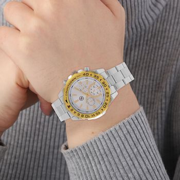 STRADA - Japanisches Uhrwerk mit rotierbarem Skalenring und Edelstahl-Gold-Plattierung, bicolor, Wei&szlig; und Gelb