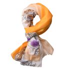 LA MAREY - 100% bedruckter Seidenschal, Blumenmuster, Größe 110x178 cm, Orange und Grau
