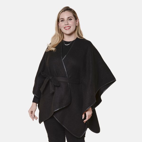 LA MAREY - Warm und Weich, Designer Kimono mit G&uuml;rtel, Schwarz