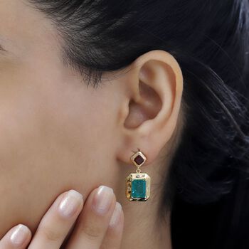 Smaragd-Quarz Triplette, Roter Granat Ohrringe 925 Silber 750 Gelbgold Vermeil ca. 7,12 ct.