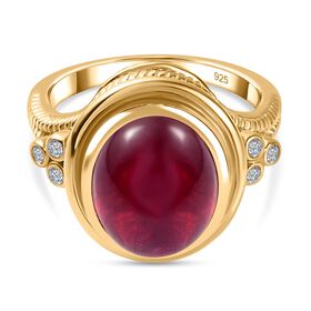 AA Afrikanischer Rubin (Fissure gefüllt), Moissanit Ring 925 Silber Gelbgold Vermeil (Größe 17.00) ca. 9,04 ct