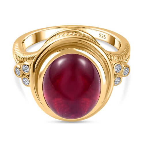 AA Afrikanischer Rubin (Fissure gefüllt), Moissanit Ring 925 Silber Gelbgold Vermeil (Größe 17.00) ca. 9,04 ct image number 0