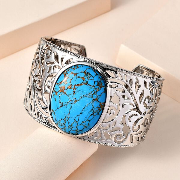 Blaues T&uuml;rkis Armreif, ca. 19 cm, platiniert ca. 56.79 ct image number 2