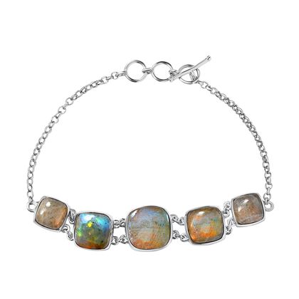 Feuer Labradorit Armband, ca. 19 cm, 925 Silber platiniert ca. 26.11 ct