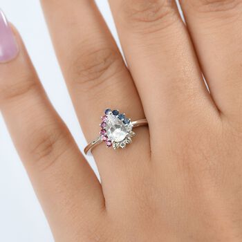 D joy AAA Premium Malagasy Mondstein, Mehrfarbiger Saphir Cosmic Dewdrop Ring 925 Silber rhodiniert (Gr&ouml;&szlig;e 16.00) ca. 1.14 ct