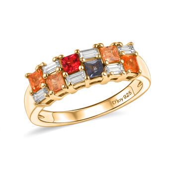 D'Joy Mehrfarbig Saphir, Moissanit Ring 925 Silber 750 Gelbgold vermeil (Gr&ouml;&szlig;e 17.00) ca. 1,24 ct