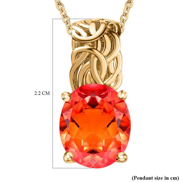 Padparadscha Quarz Triplette Anhänger mit Kette, 925 Silber 750 Gelbgold Vermeil ca. 5.25 ct image number 6