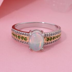 AA Natürlicher, äthiopischer Welo Opal, Chromdiopsid und Zirkon-Ring - 1,69 ct.