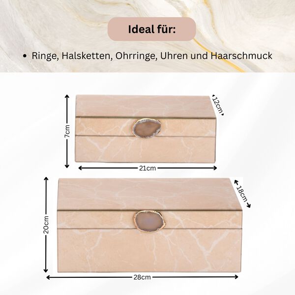 2er-Set Glas-Schmuckbox mit Marmormuster, 28x18x10cm (L) und 21x12x7cm (S), Crème image number 3