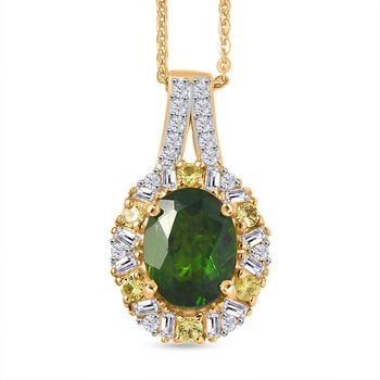 D'Joy Nat&uuml;rlicher Chromdiopsid, Gelber Saphir Schmuckset ca. 50 cm 925 Silber 750 Gelbgold Vermeil ca. 2,58 ct.