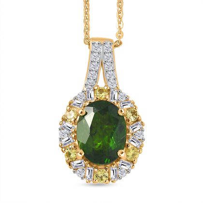 D'Joy Nat&uuml;rlicher Chromdiopsid, Gelber Saphir Schmuckset ca. 50 cm 925 Silber 750 Gelbgold Vermeil ca. 2,58 ct.