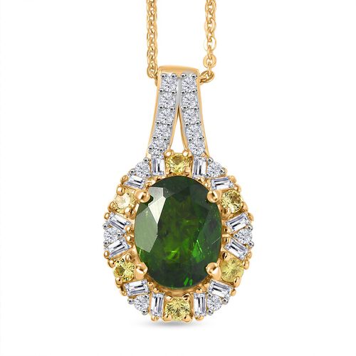 D’joy Natürlicher Chromdiopsid, Gelber Saphir Schmuckset 925 Silber 750 Gelbgold Vermeil ca. 2,58 ct. image number 0
