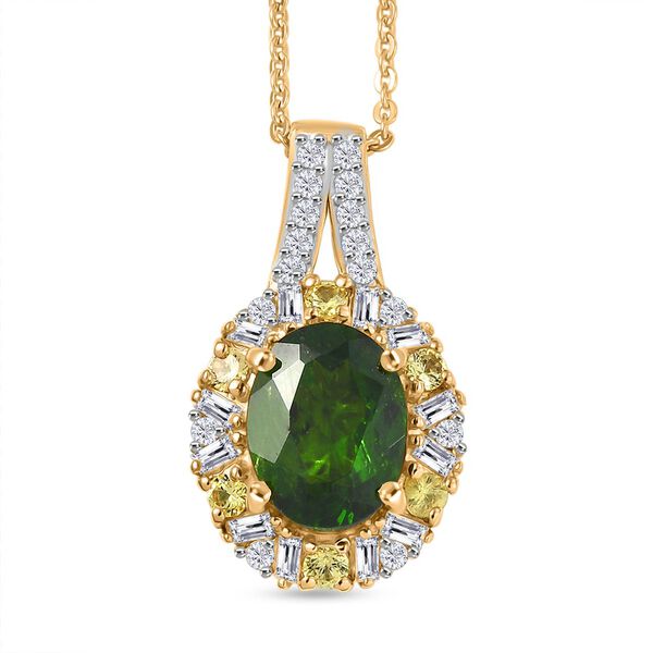 D'Joy Nat&uuml;rlicher Chromdiopsid, Gelber Saphir Schmuckset ca. 50 cm 925 Silber 750 Gelbgold Vermeil ca. 2,58 ct. image number 0