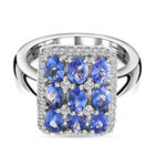 AAA Tansanit und Zirkon Cluster-Ring, 925 Silber platiniert (Größe 16.00) ca. 2.33 ct