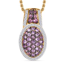 Rosa Saphir und Zirkon Anhänger mit 45cm Kette - 1,81 ct.