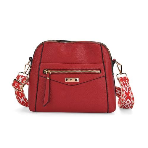 " life-style:Color:Red; Size/Profile:  PU Crossbody Bag  Wall (exterior):PU Lining (Interior):Polyester;  Pockets (exterior):Zipper -4;  Pockets (interior): zipped-1,slip-2 Size:24*9.5*21 cm     shoulder strap size:120 cm"