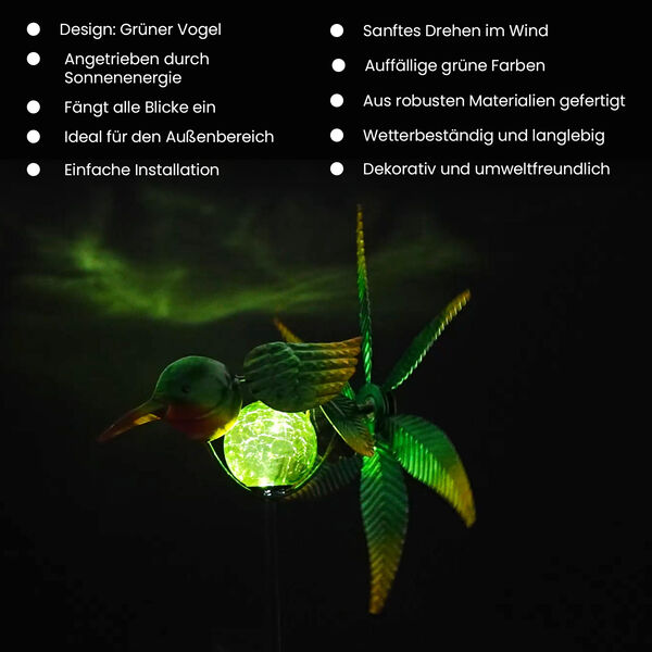 Solarbetriebener Windspinner: Gr&uuml;ner Vogel image number 3