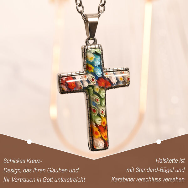 Kreuz-Halskette im Murano-Stil, 60cm image number 2
