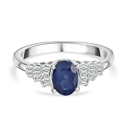 Masoala Saphir (Fissure gef&uuml;llt), Wei&szlig;er Diamant Ring 925 Silber rhodiniert (Gr&ouml;&szlig;e 21.00) ca. 1,33 ct